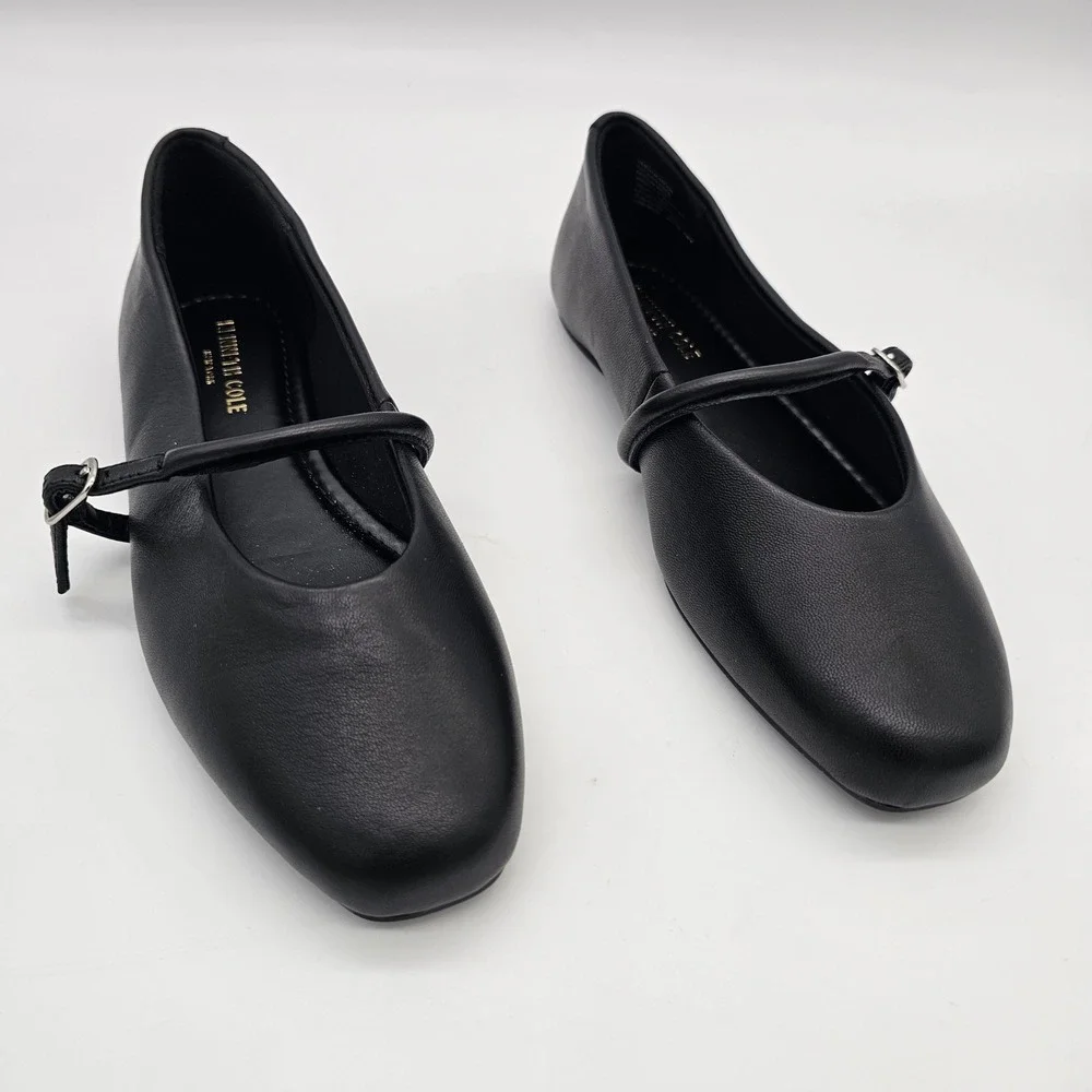 Kenneth Cole Magnolia Mary Jane Flats Womens 7 Black Leather Square Toe Buckle